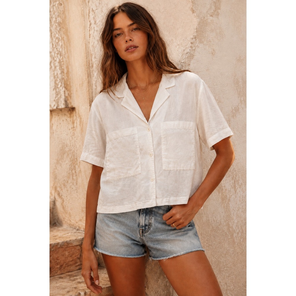 Everlane The Linen Workwear Shirt Sz S White 100% Linen Boxy Coastal Beachy